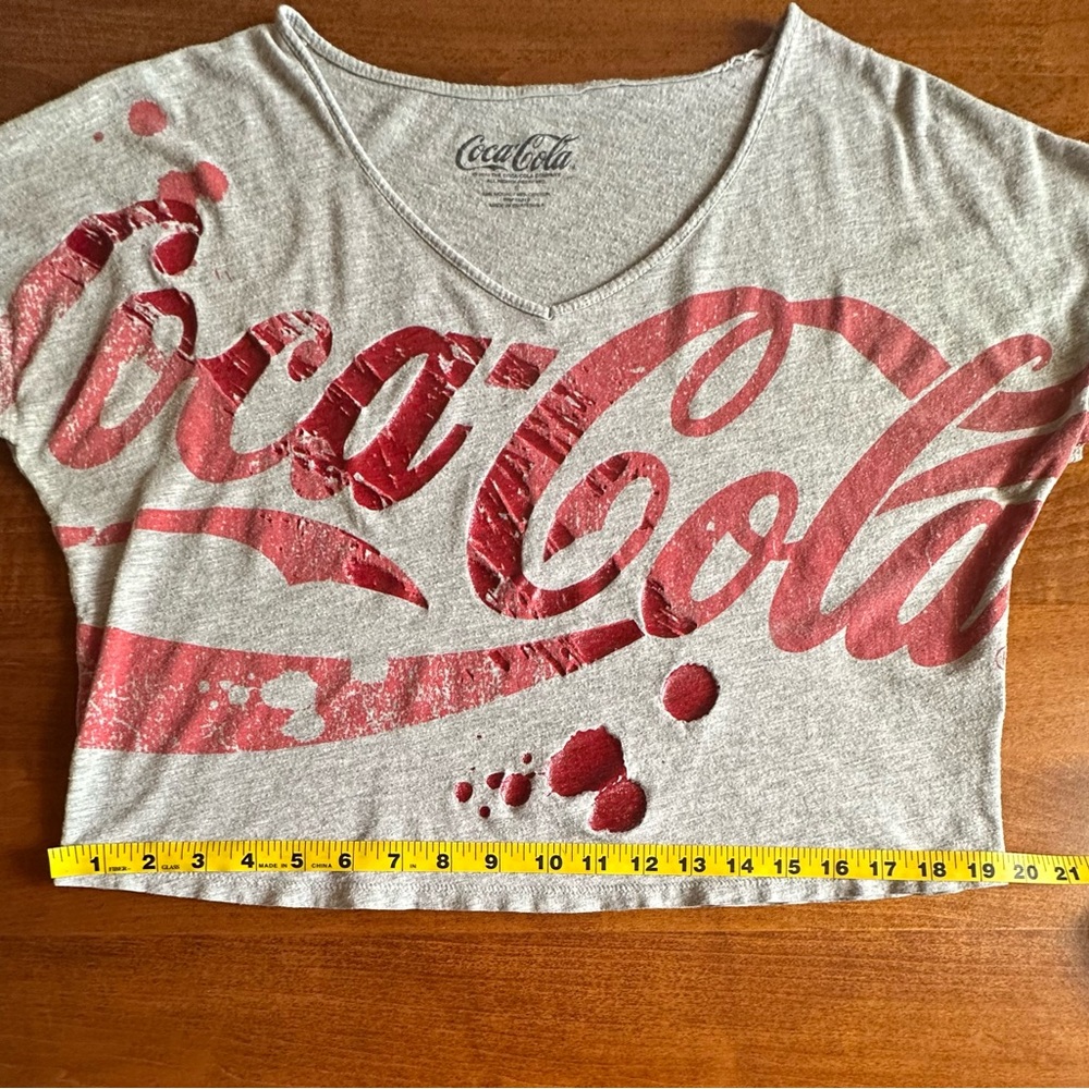 Coca-Cola•cropped tee•women’s small•modal/cotton•gray/red•v-neck•short sleeve - Picture 12 of 13